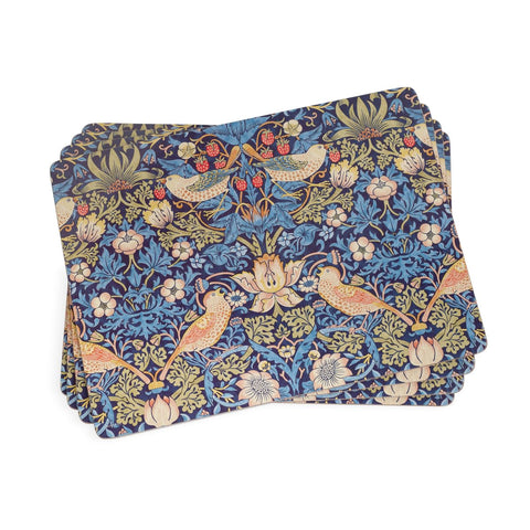 Pimpernel Morris & Co Strawberry Thief blue placemats on table for stylish dining.