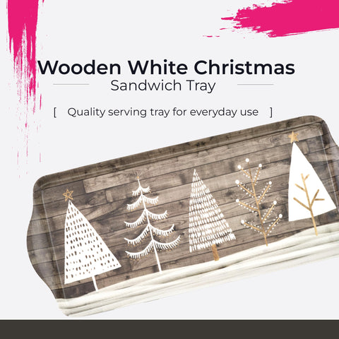 Pimpernel white evergreen artwork tray enhances holiday gatherings.