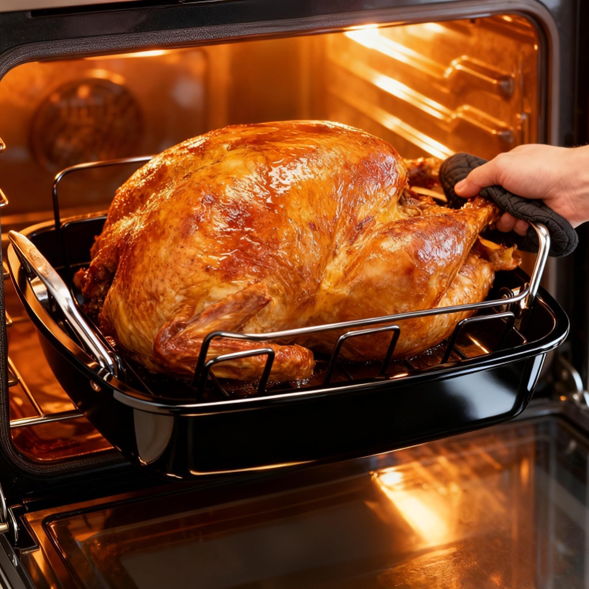 PinAmigos roasting pan withstands up to 450°F for versatility.