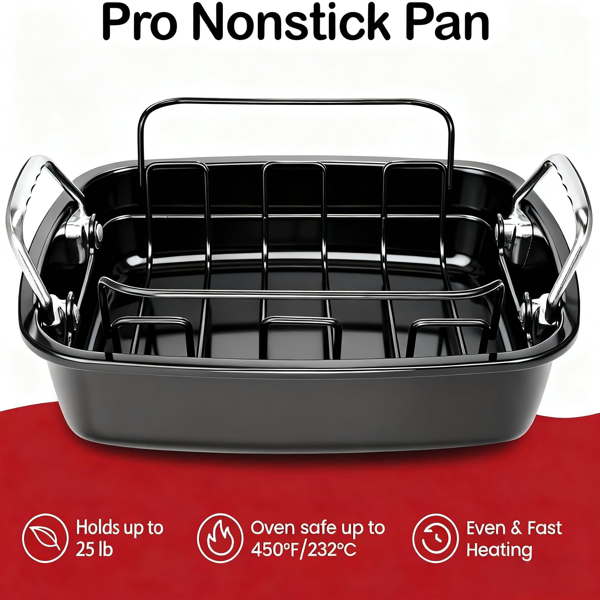 PinAmigos roasting pan handles provide easy lifting with mitts.
