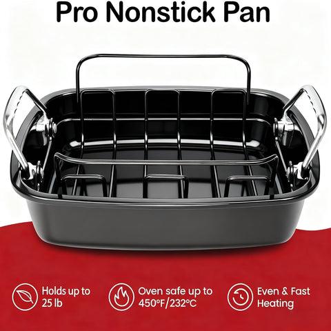 PinAmigos roasting pan handles provide easy lifting with mitts.