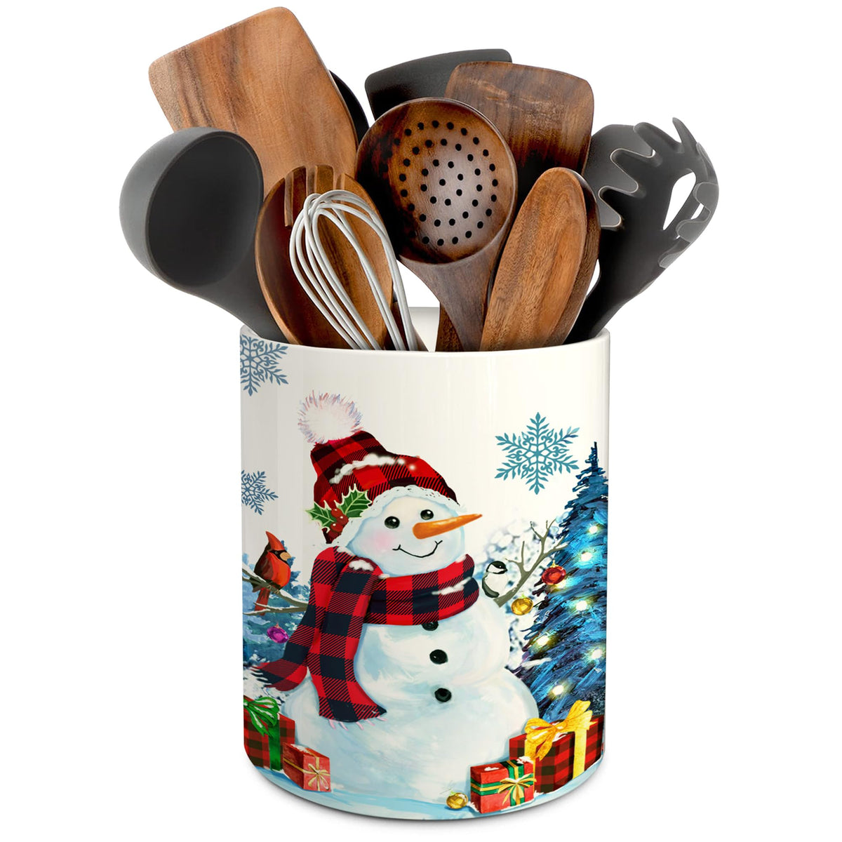 pinata snowman ceramic utensil holder adds festive organization to your kitchen