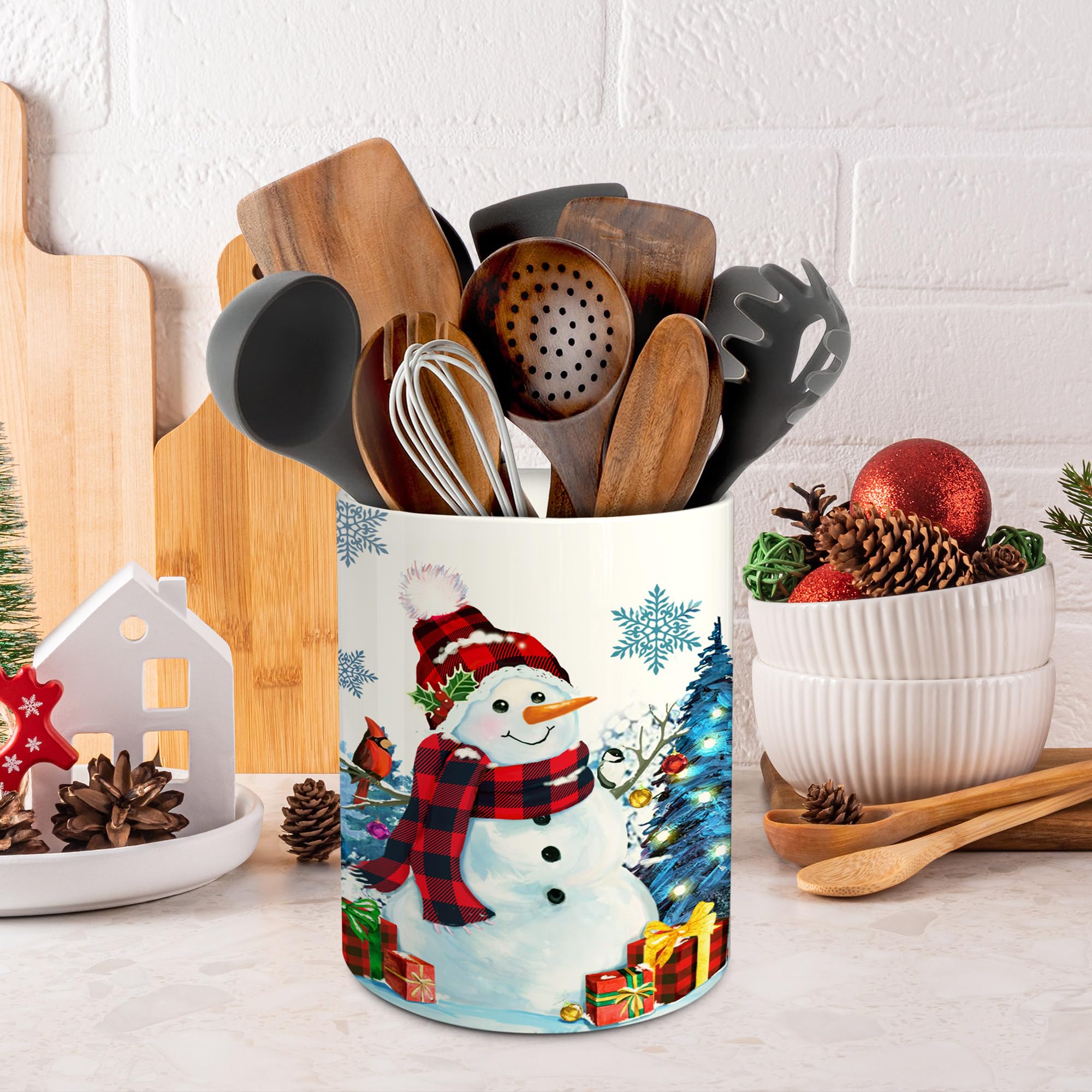 pinata ceramic utensil holder with tree accent brightens rustic kitchens