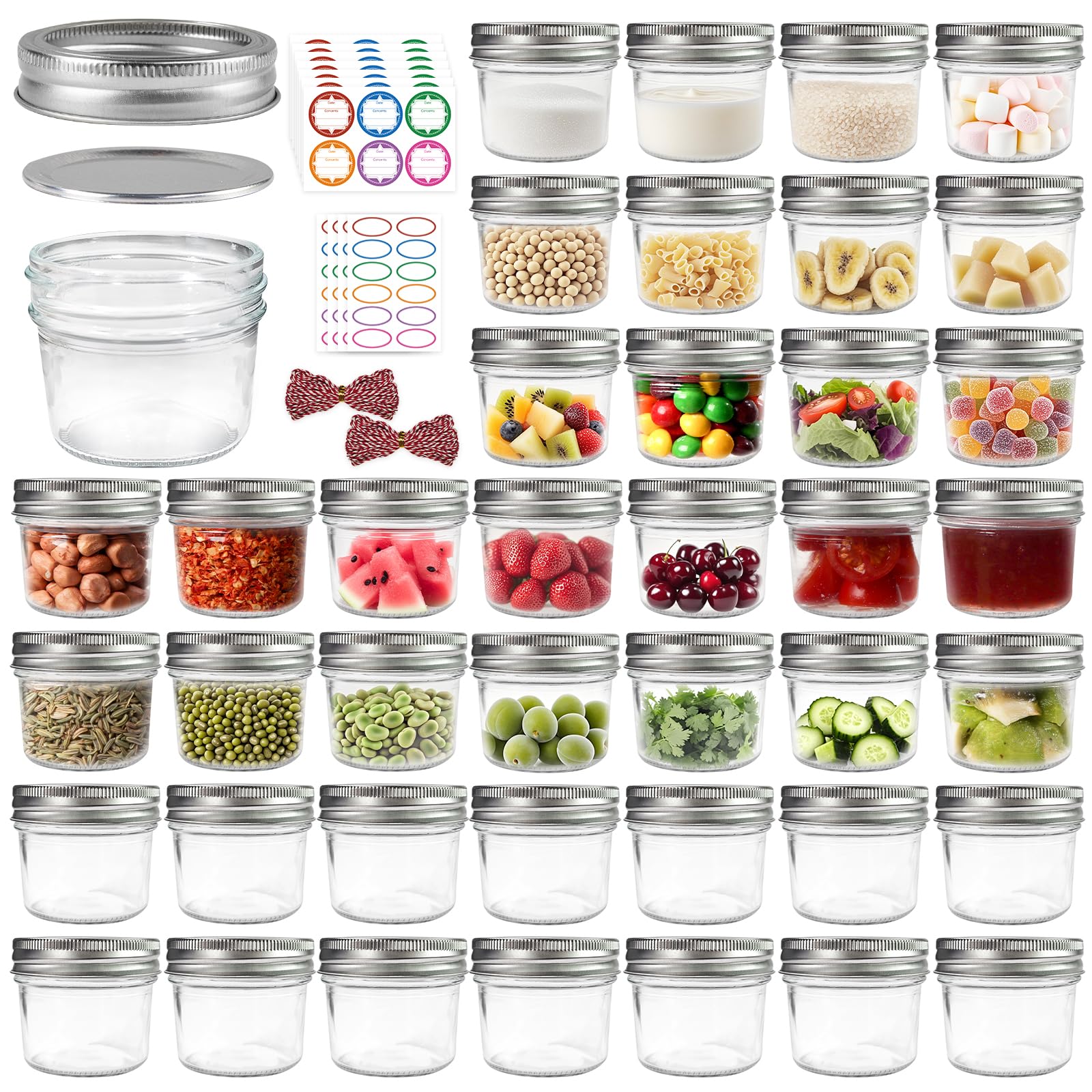PINIWON 40-pack mason jars with regular lids, ideal for batch prep and gifting.