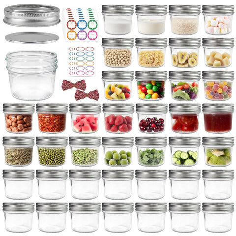 PINIWON 40-pack mason jars with regular lids, ideal for batch prep and gifting.