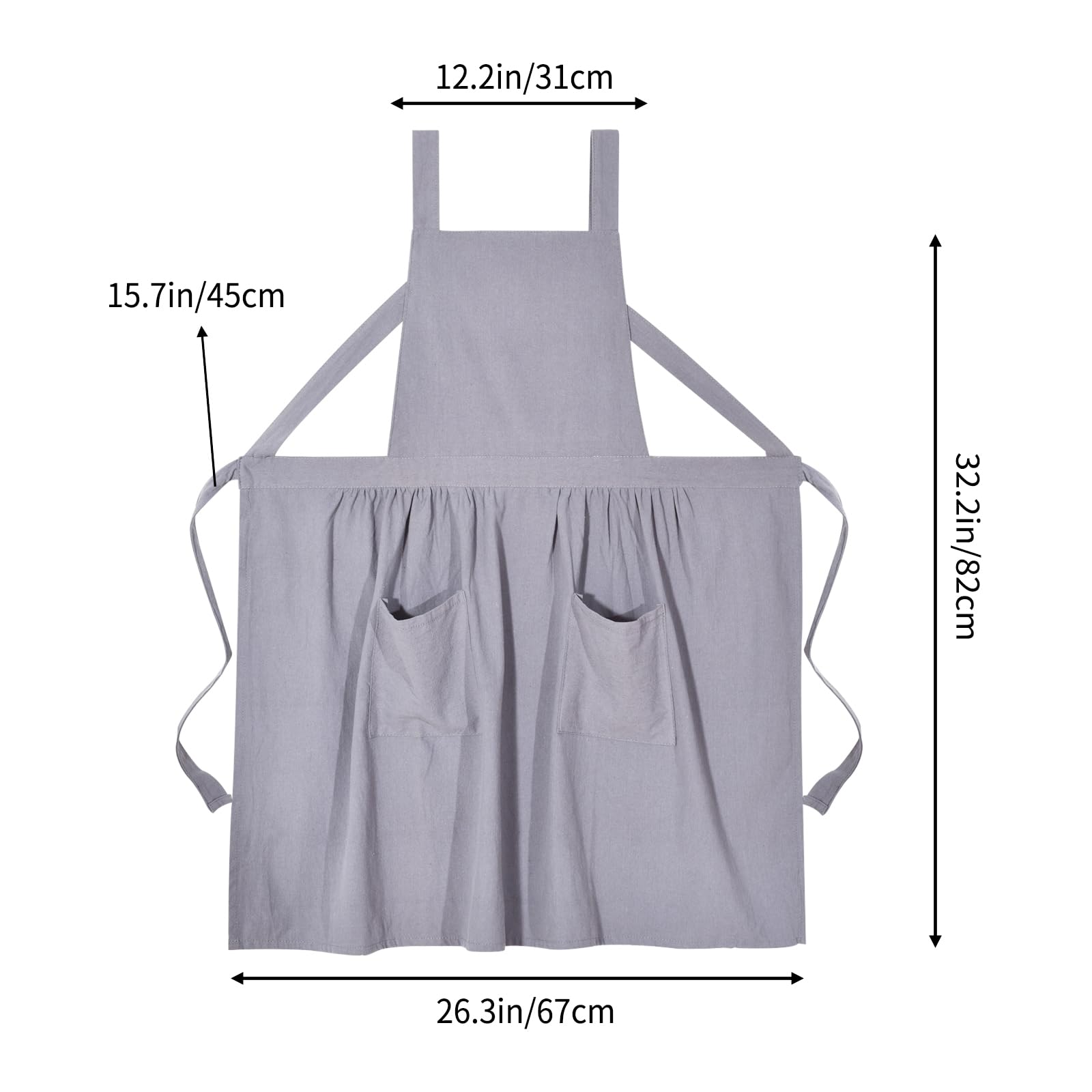 Pinknoke gray apron features full-coverage skirt area for cooking and crafts.