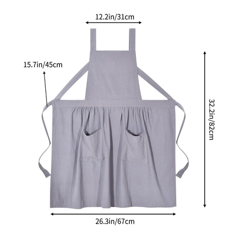 Pinknoke gray apron features full-coverage skirt area for cooking and crafts.