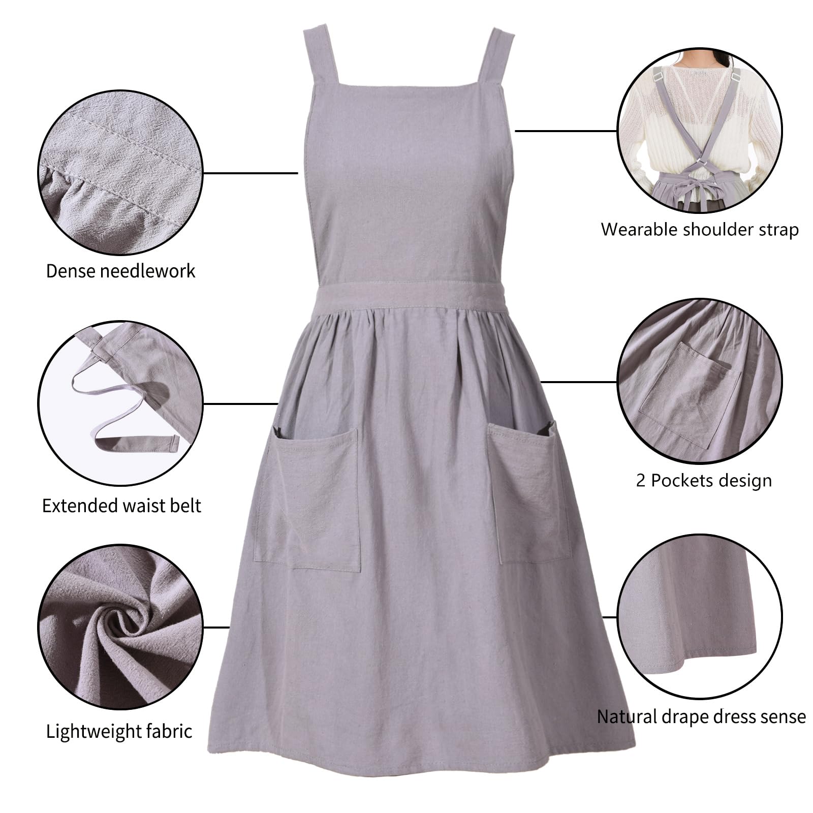 Pinknoke gray apron includes a 16-inch waist belt for adjustable fit.