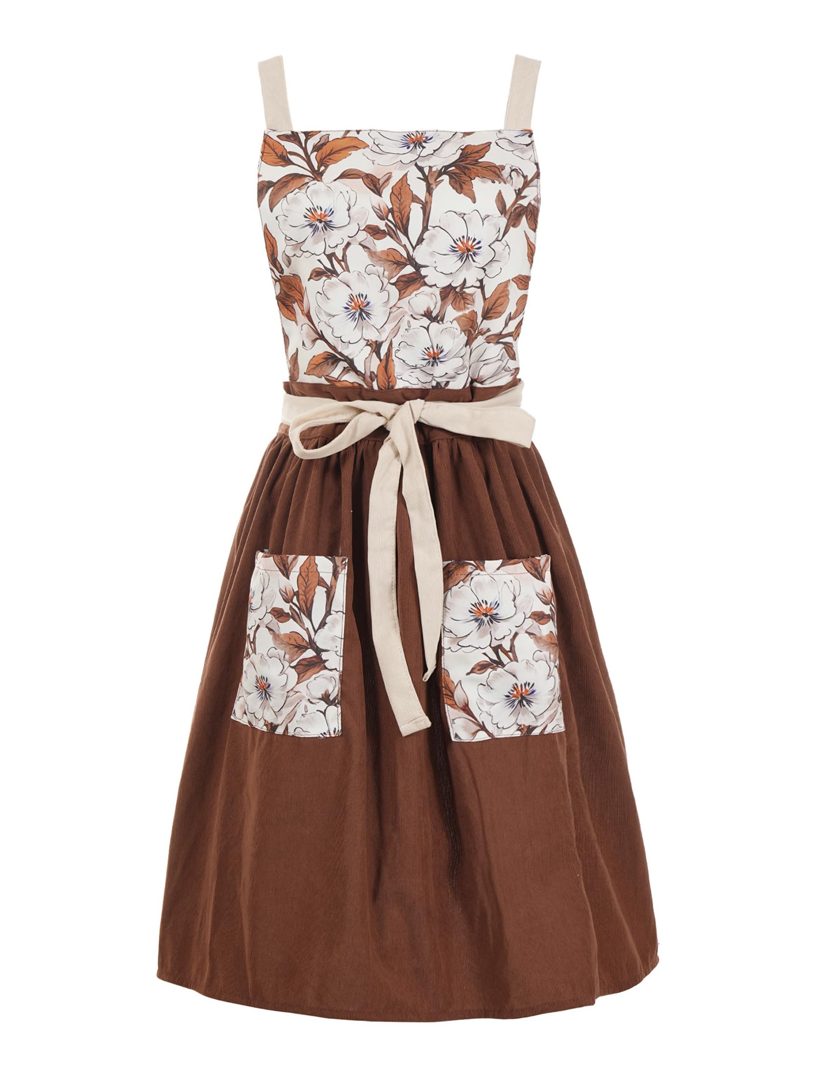 Pinknoke vintage pinafore brown apron with front pocket for practical cooking use