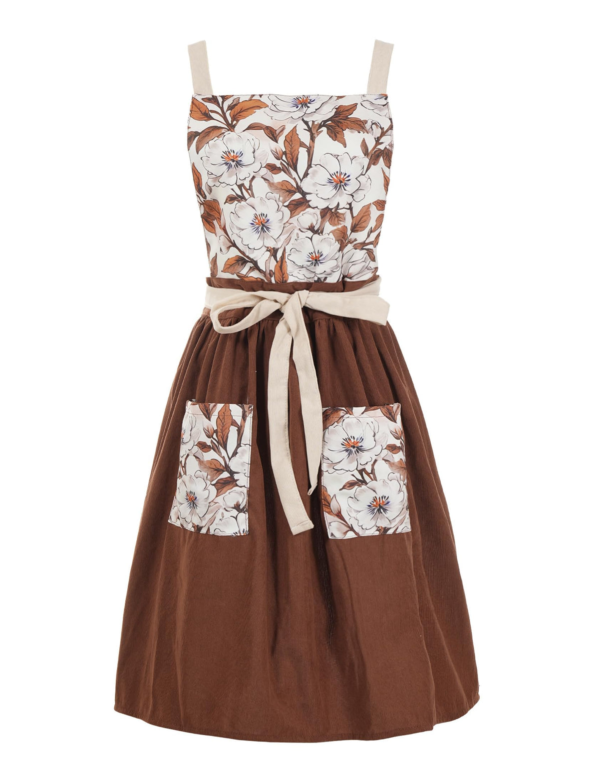Pinknoke vintage pinafore brown apron with front pocket for practical cooking use