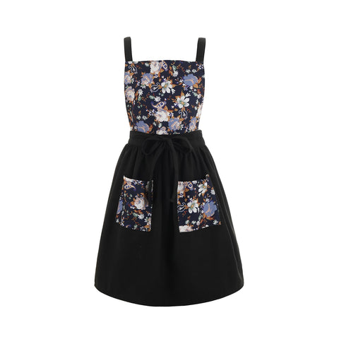 Pinknoke Vintage Pinafore Apron Dress black full view with pockets