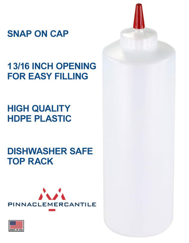 Close-up of red-cap bottle showing leak-proof design for sauces and dressings.