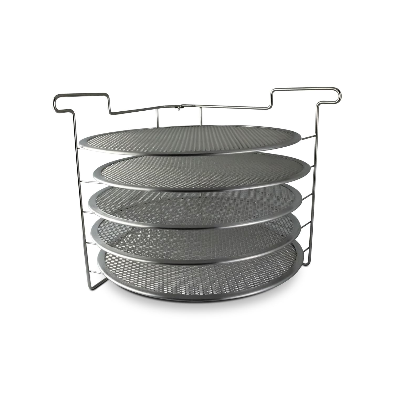Pinnacolo folding pizza rack with screens offers sturdy, space-saving cooling for multiple pies.