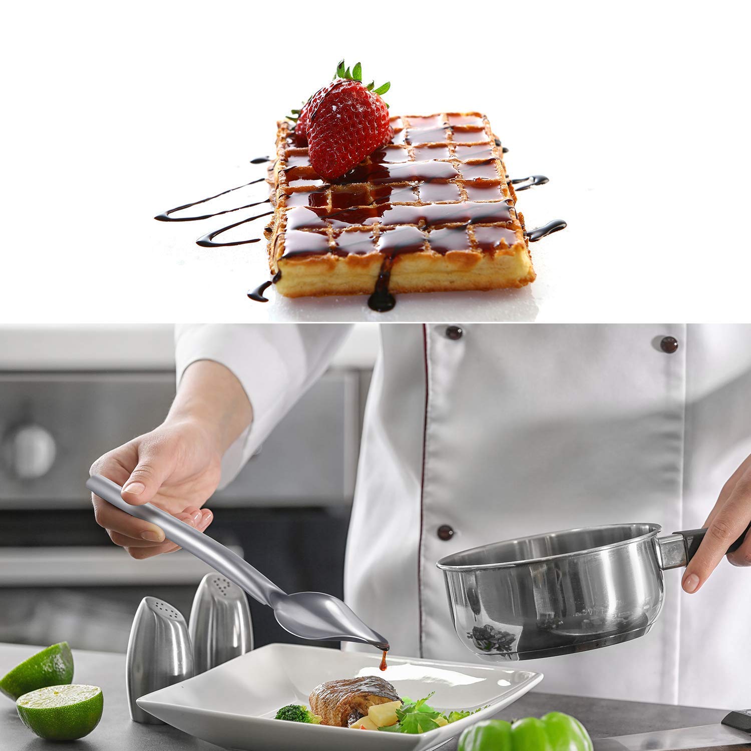 Pinovk plating-deco-spoon-7-5-inch helps garnish with controlled portioning.