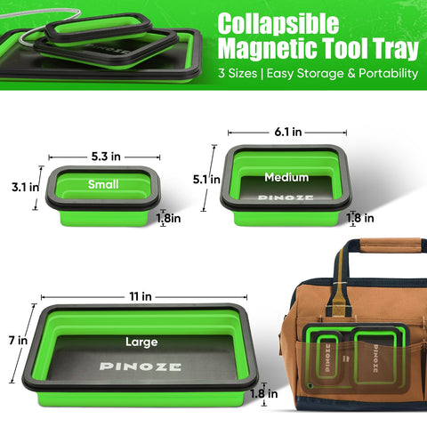 PINOZE collapsible magnetic parts tray large holds tools and components securely.