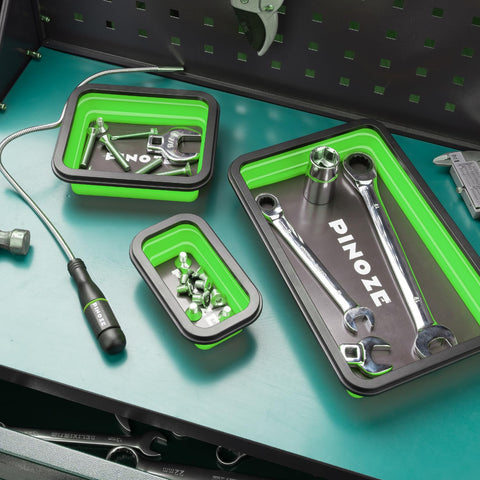 PINOZE collapsed tray demonstrates compact storage and portability.