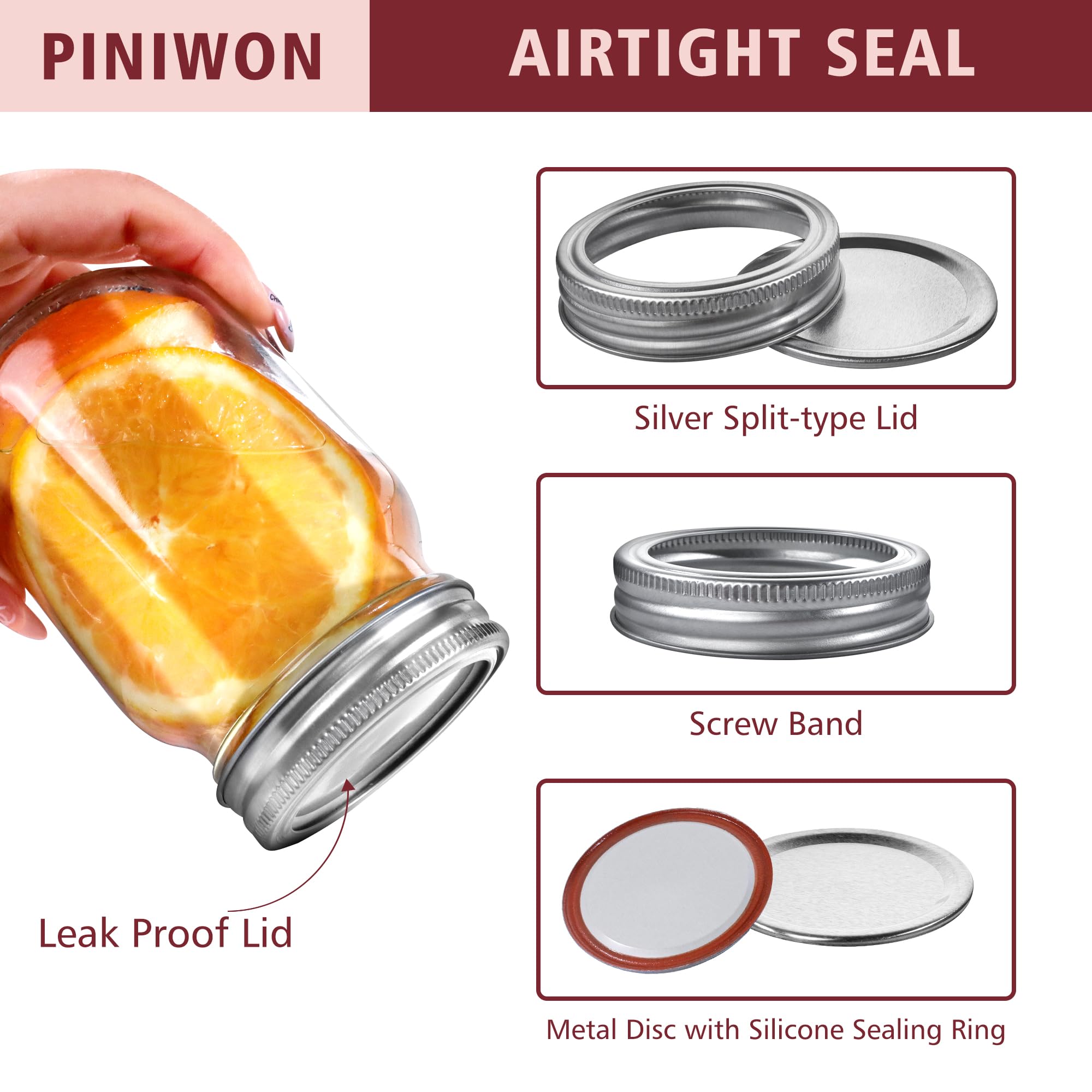 PINIWON mason jar with regular mouth for easy filling and pouring