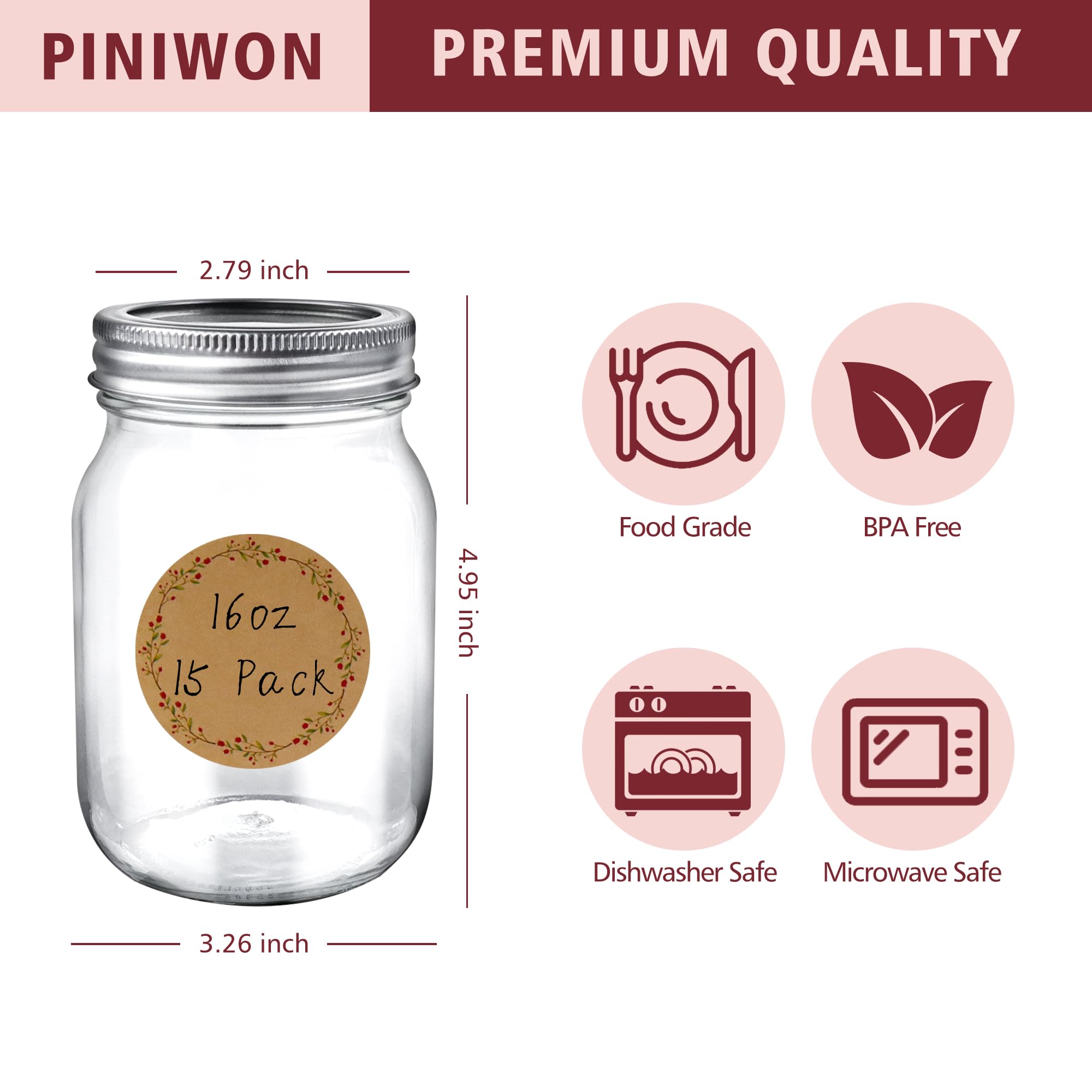 Clear glass PINIWON mason jar showing contents clearly for easy identification