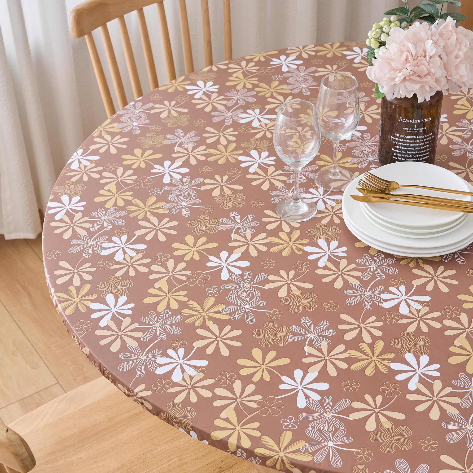 Pioggia waterproof round tablecloth for 37-44 inch tables keeps spills at bay