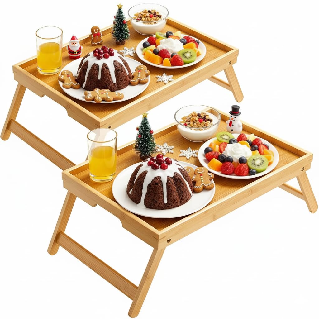 Pipishell bamboo bed tray with foldable legs for stable bed meals