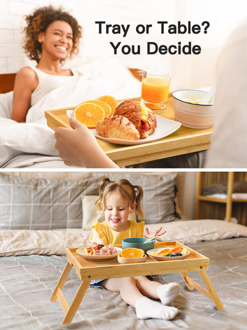 Pipishell bamboo tray lip edge prevents spills on sheets and clothes