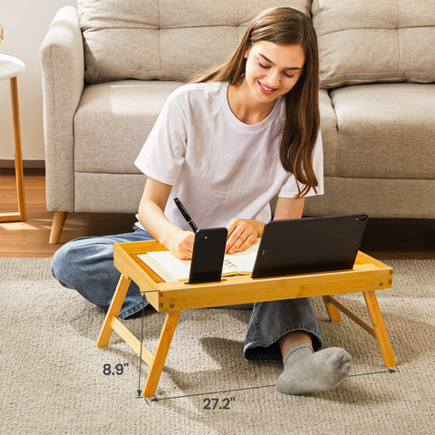 Pipishell bamboo tray shows media slot and adjustable viewing angles.