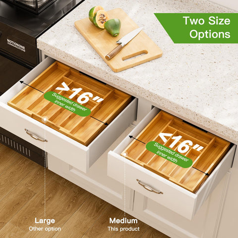Pipishell bamboo drawer dividers with compartments for utensils and small items