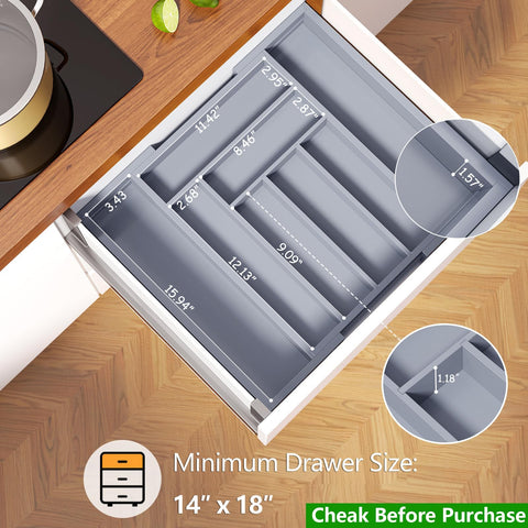 Pipishell bamboo organizer shows knife compartments for organized kitchen tools.