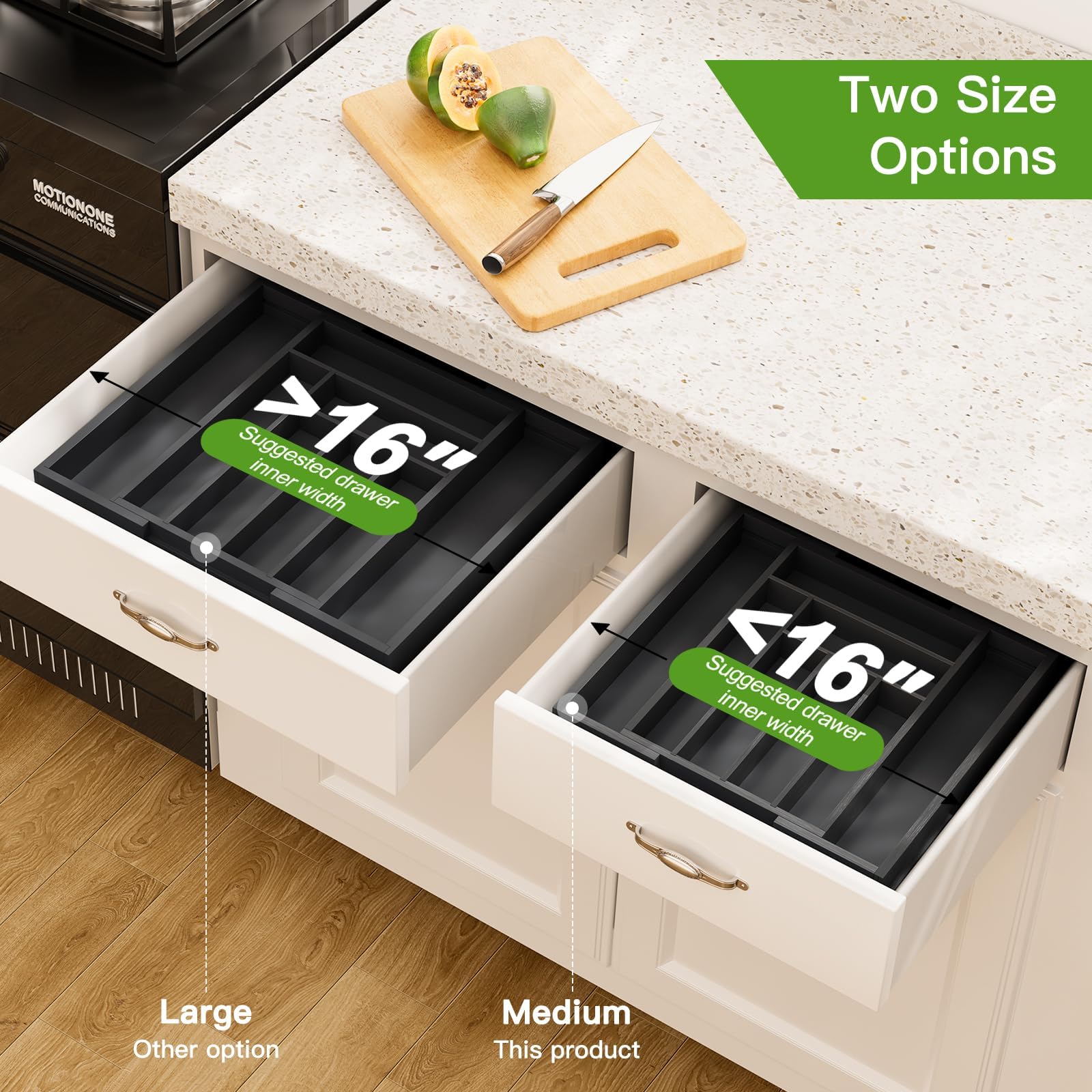 Pipishell bamboo expandable drawer organizer side view highlighting slim profile