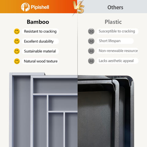 Expandable width feature lets Pipishell organizer fit larger drawers.