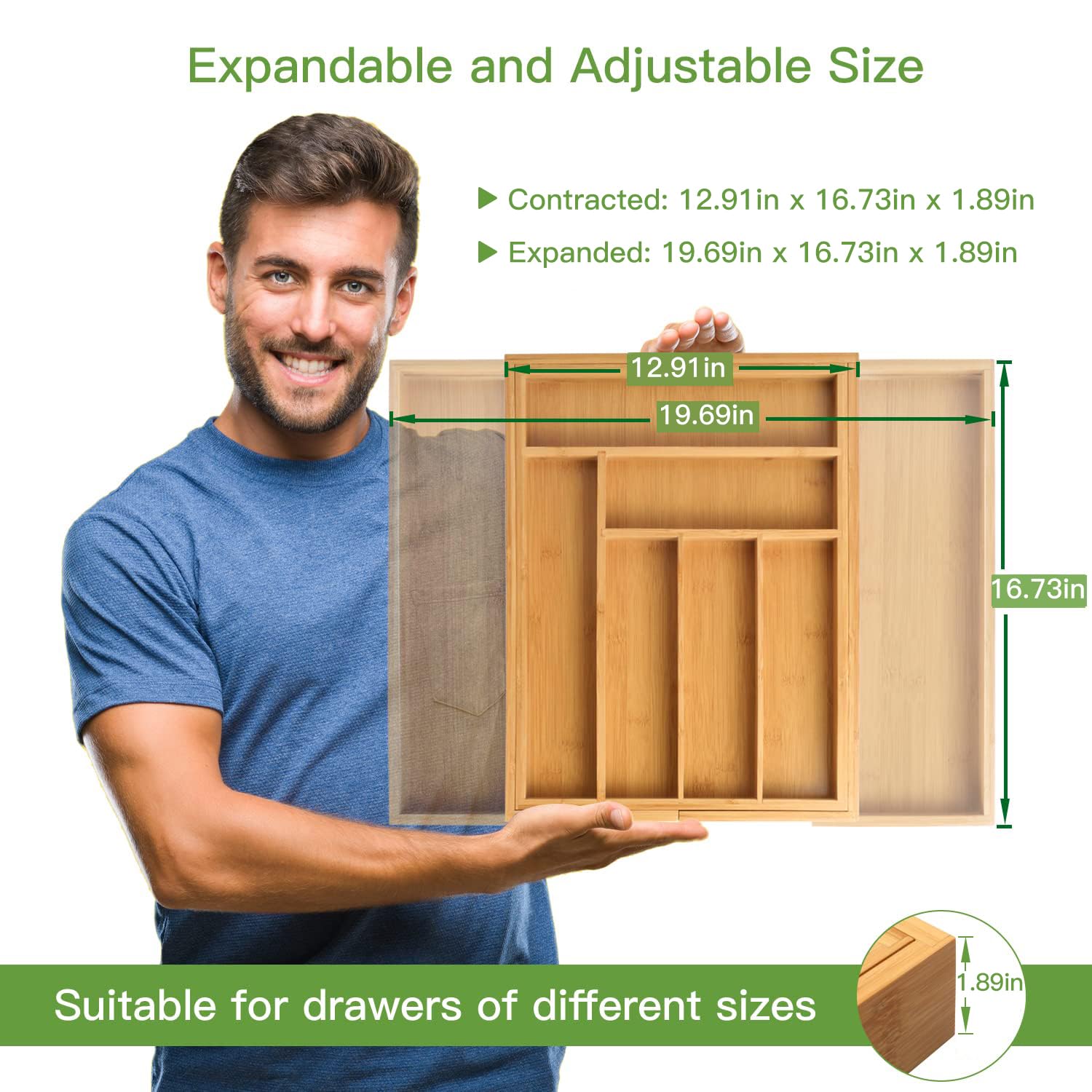 Pipishell bamboo silverware organizer bamboo close-up showcases durable material.
