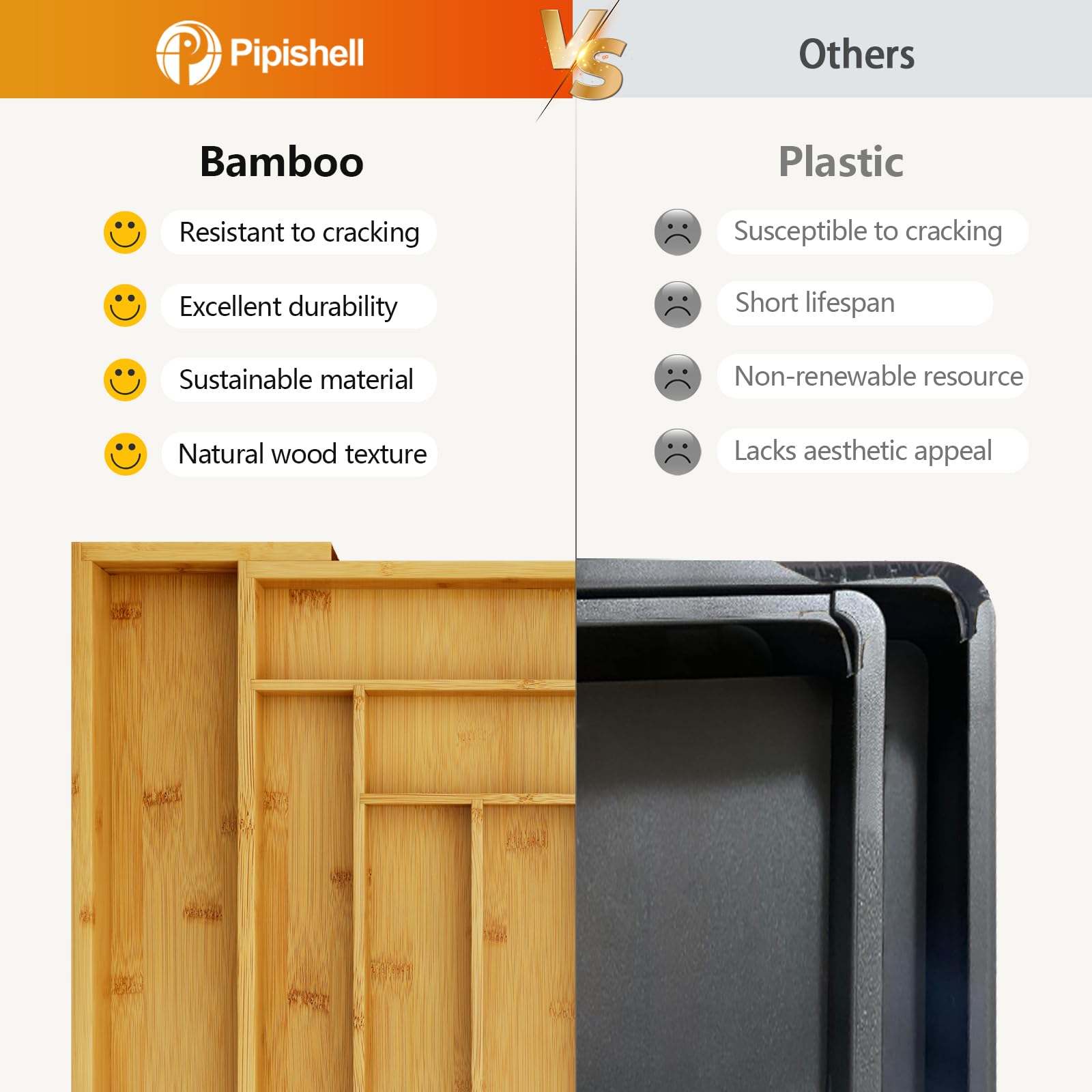 Pipishell easy-clean bamboo surface wipes down with a damp cloth.