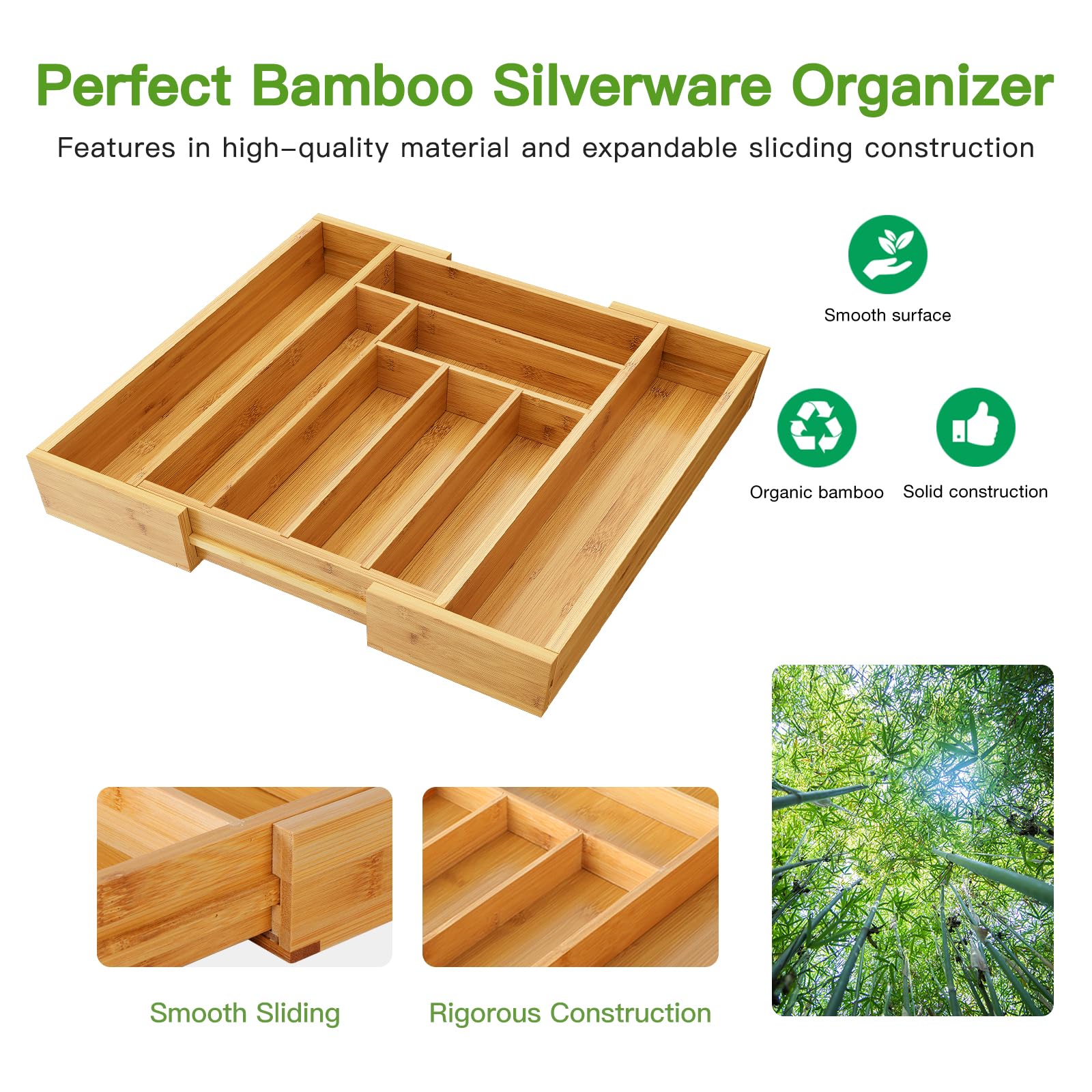 Pipishell bamboo utensils holder inside a drawer with easy reach