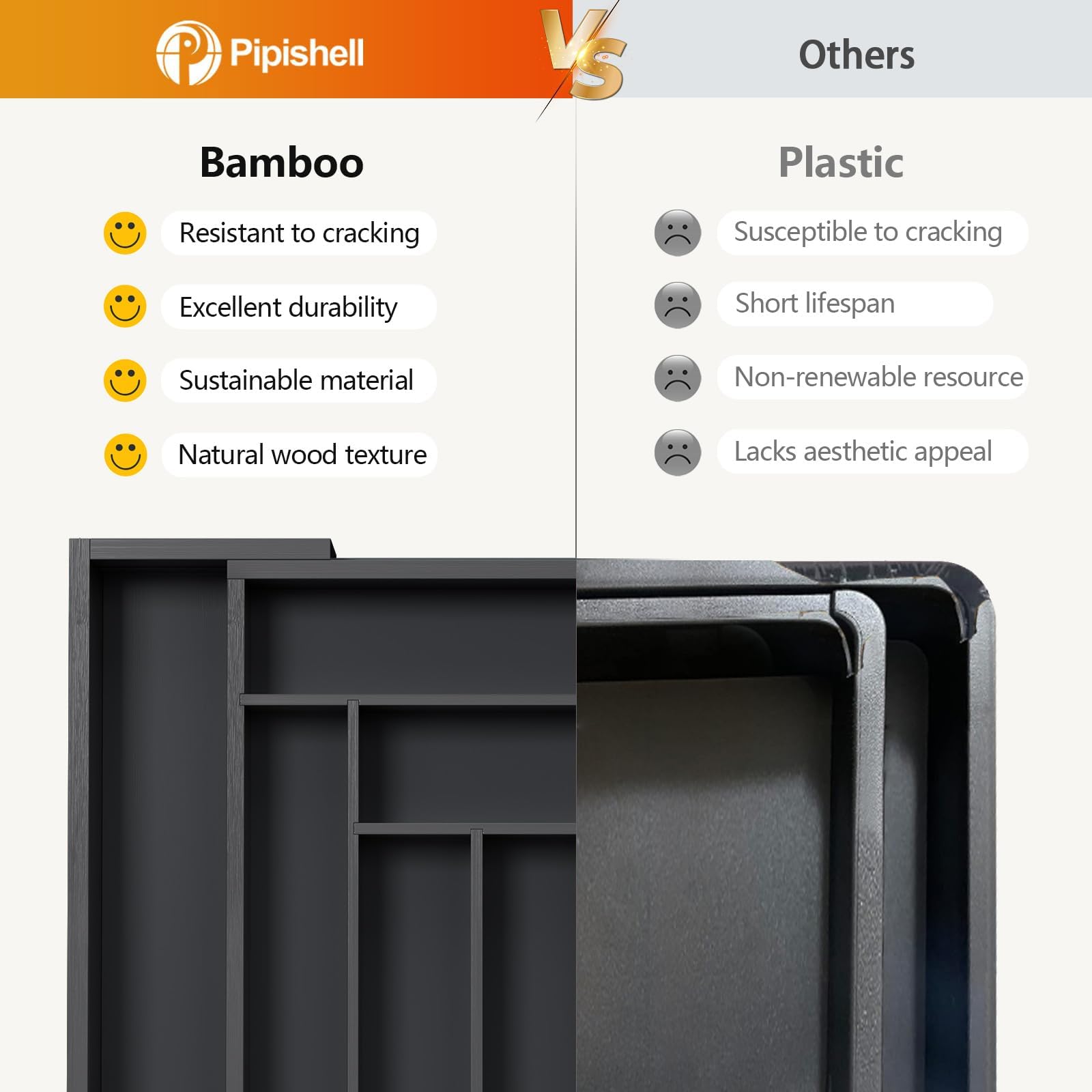 Pipishell bamboo silverware organizer with natural finish for easy access