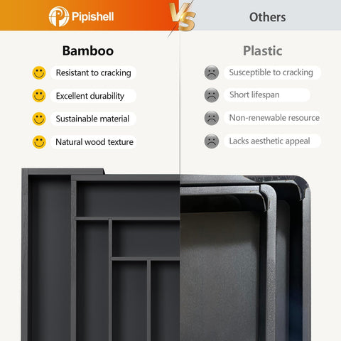 Pipishell bamboo silverware organizer with natural finish for easy access