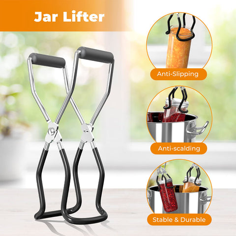 Pisol jar lifter enables secure transfer from boiling water.