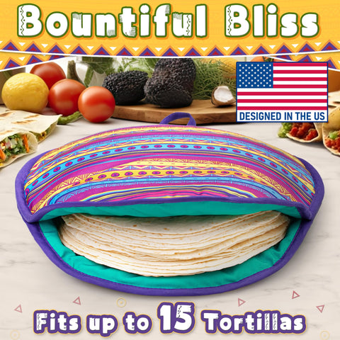 PixiPy festive fabric tortilla warmer adds color to family taco nights.