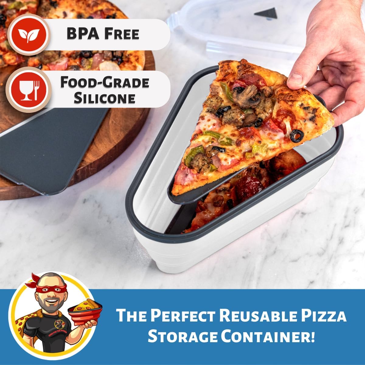 Pizza Pack airtight lid demonstrates vacuum seal preserving freshness.