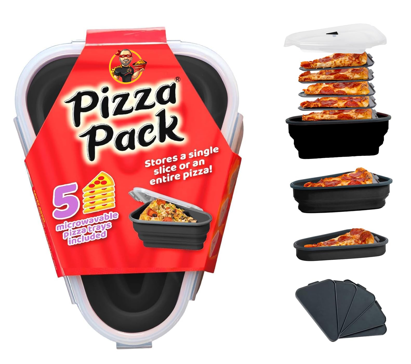Pizza Pack collapsible container showing space-saving design for leftovers