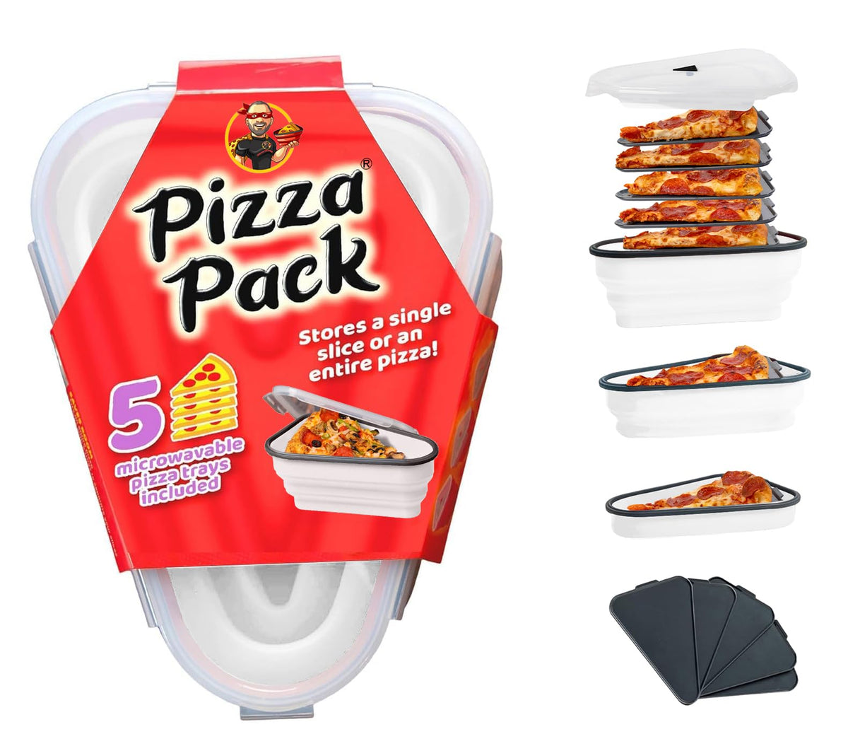 The Pizza Pack collapsible container saves shelf space.