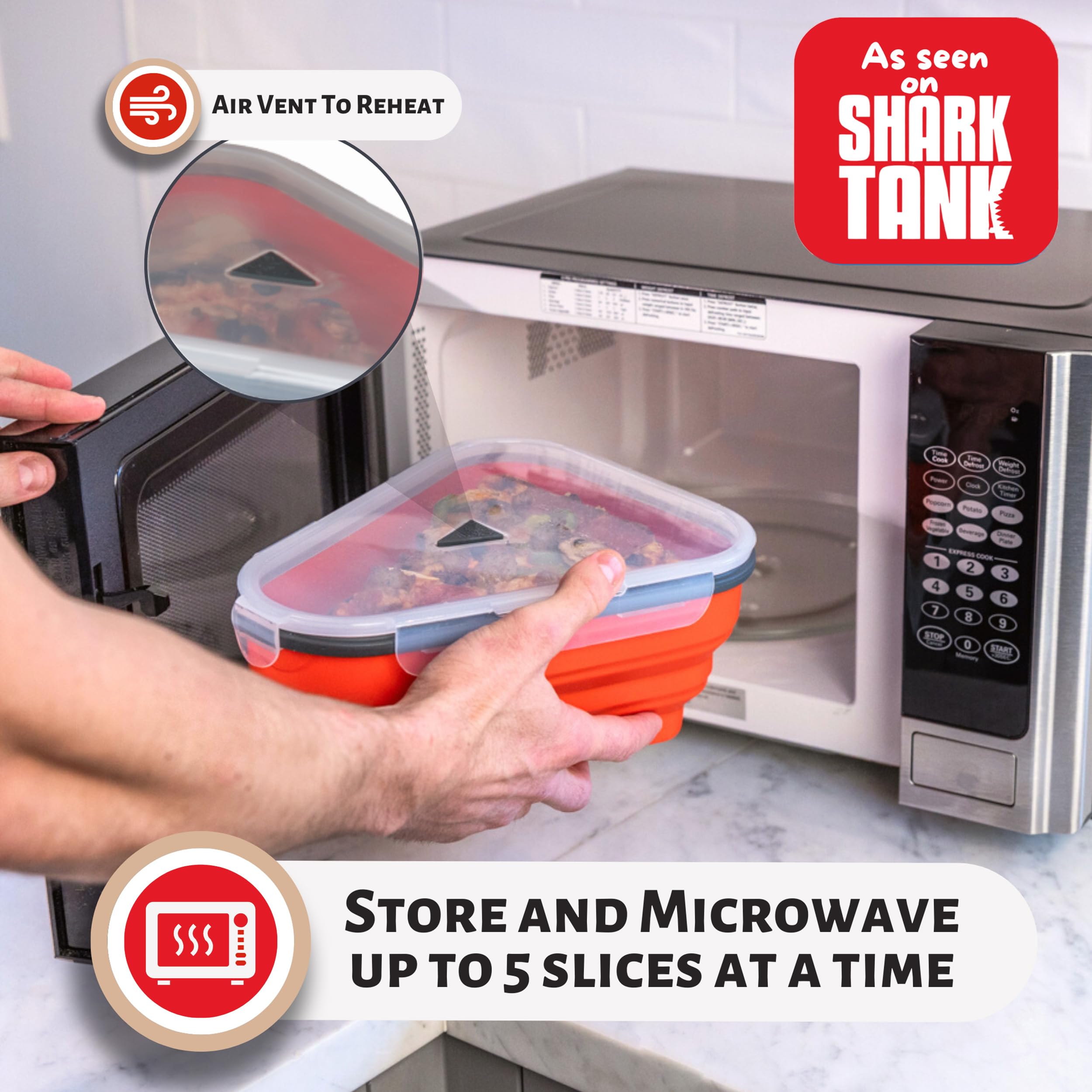 Pizza Pack five microwavable divider trays keep slices separate.