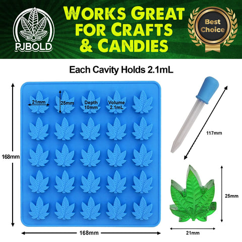 PJ Bold marijuana leaf gummy mold in silicone for consistent gummies.