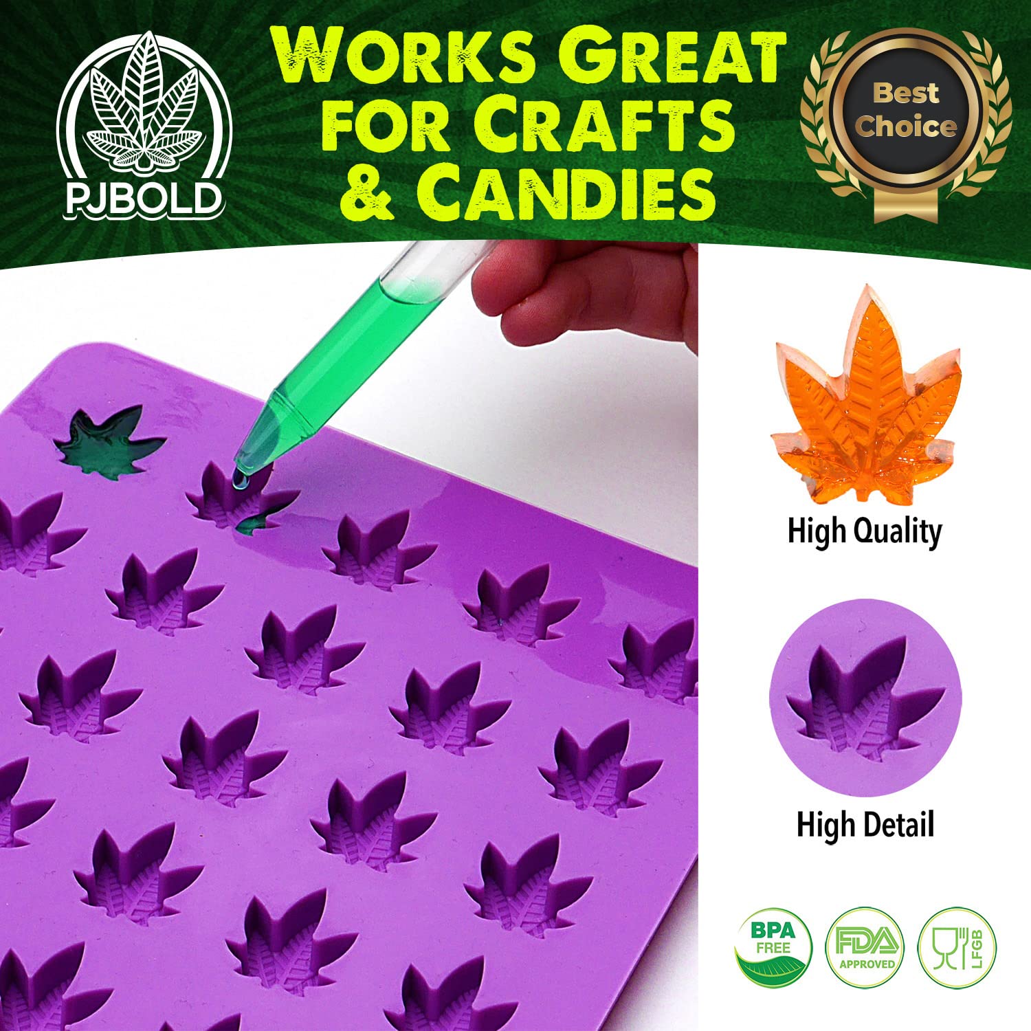 PJ Bold silicone leaf candy mold set in 3 packs for versatile treats.