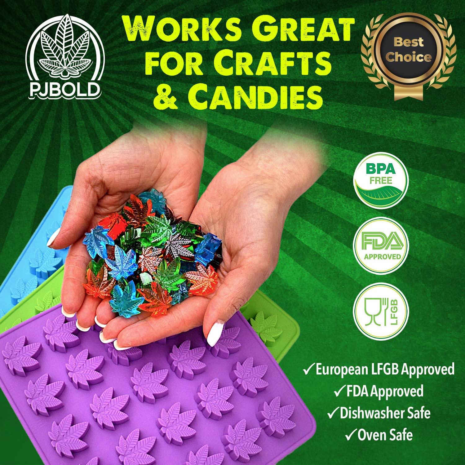 PJ Bold silicone leaf candy mold close-up for non-stick release.