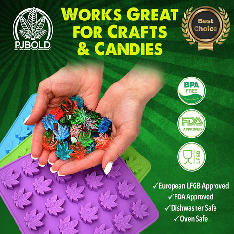 PJ Bold silicone leaf candy mold close-up for non-stick release.