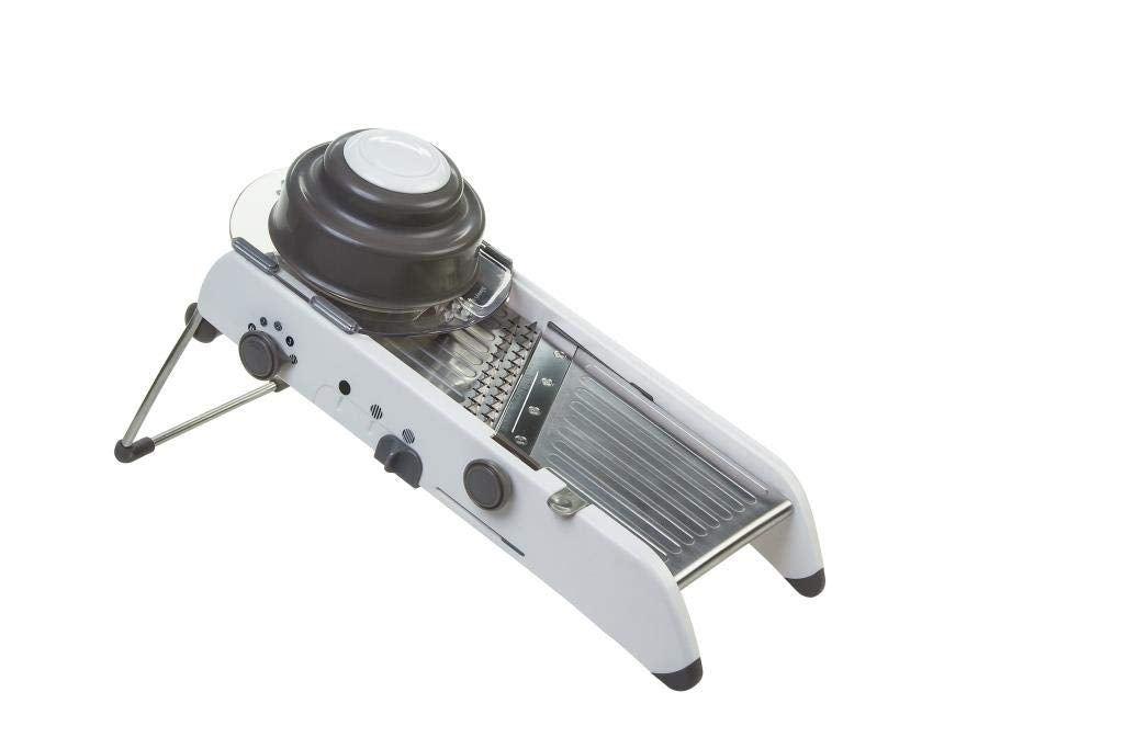 PL8 Professional Mandoline's extra-wide deck provides stable, even slices during prep.