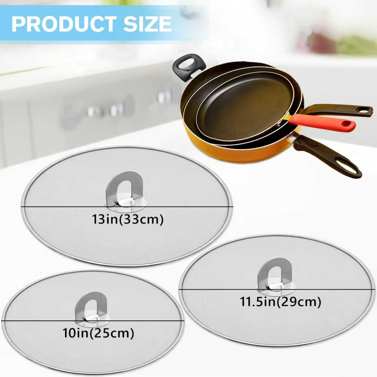 PLACHIDAY 13-inch perforated mesh screen keeps grease away from countertops.