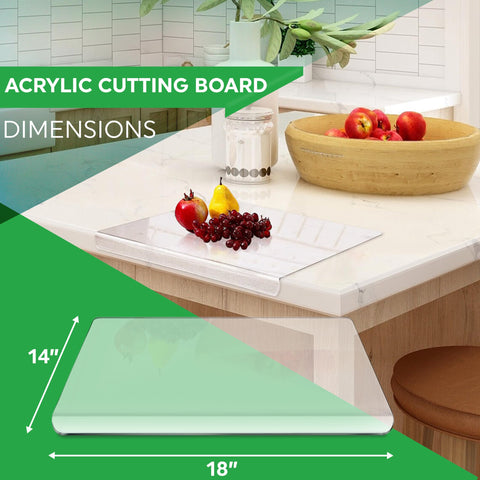 PlainPick acrylic cutting board with lip 18x16 steady surface for slicing and dicing.