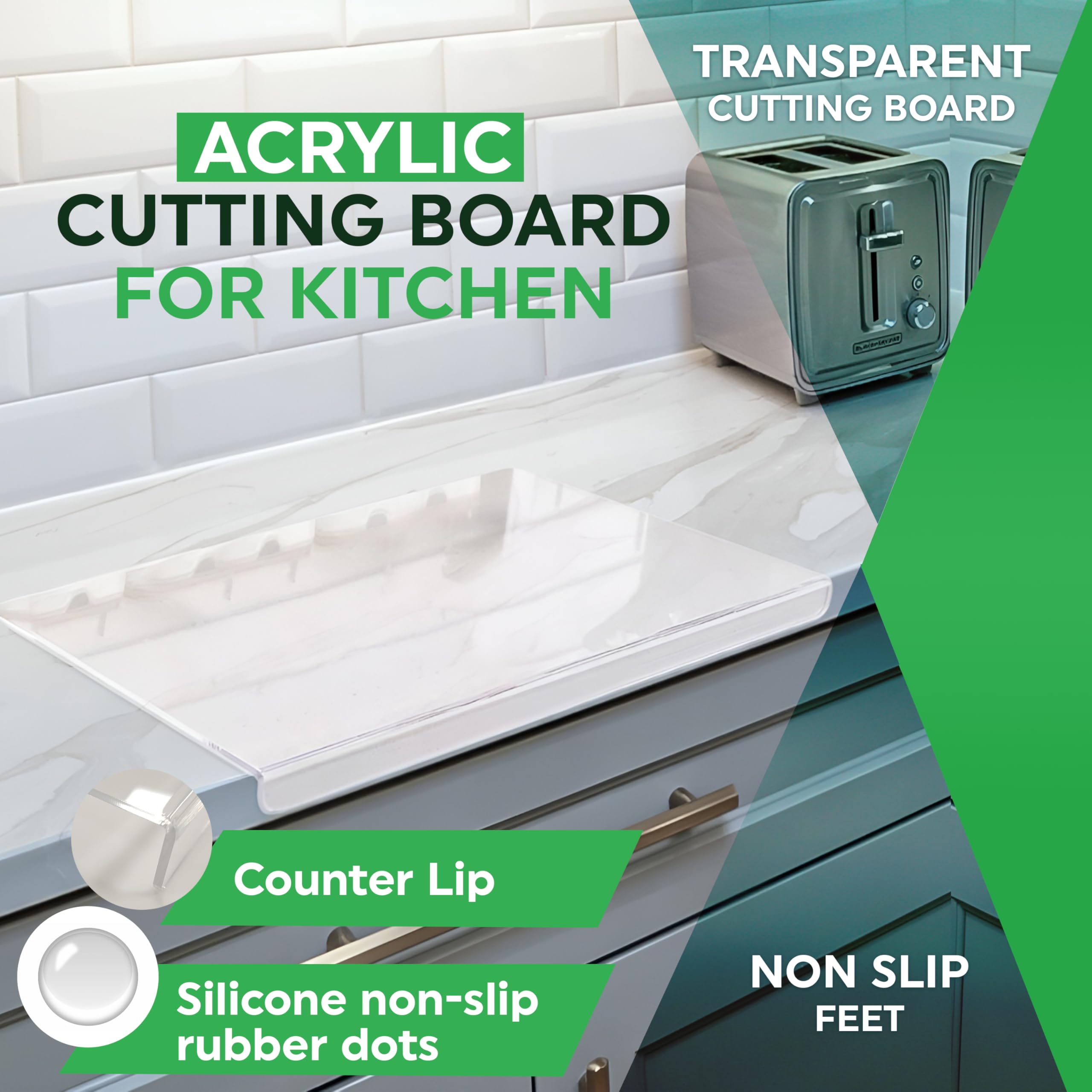 PlainPick acrylic cutting board with lip 24x18 large prep space for family meals.