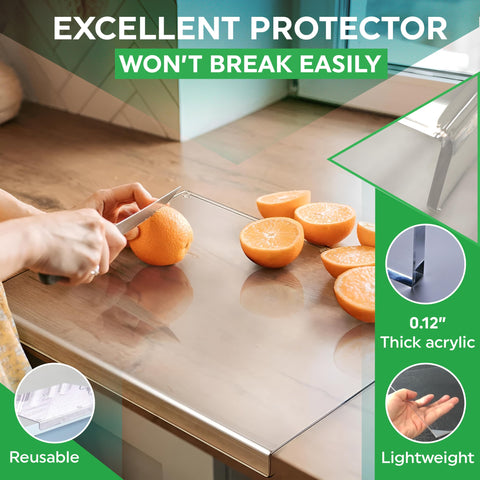 PlainPick acrylic cutting board with lip side view highlights slim profile.